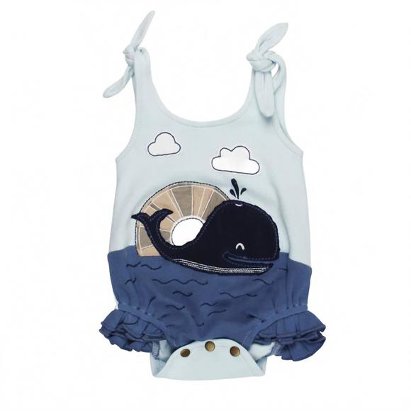 NEW L'OVEDBABY toddler boy's organic applique bodysuit in whale - Picture 1 of 2